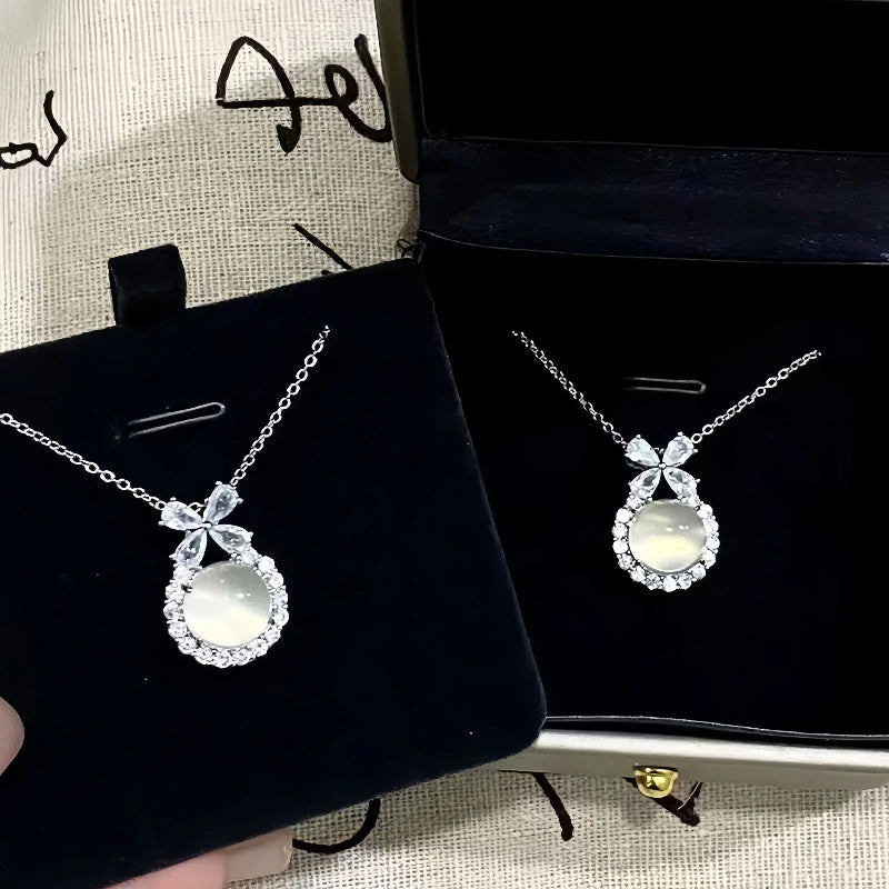 S925 Sterling Silver Runaway Princess Necklace for Women Ice Transparent Chalcedony Pendant Necklace