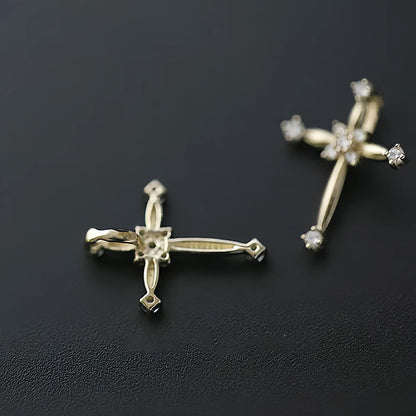 S925 Sterling Silver Plated 14K Gold Classic Diamond Cross Necklace Collarbone Chain Pendant
