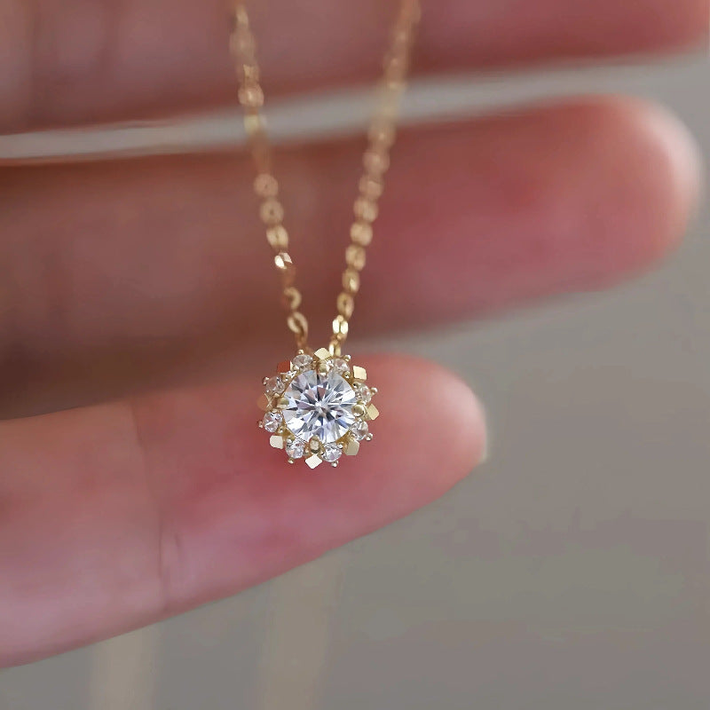 S925 Sterling Silver Plated 14K Gold Small Sun Necklace