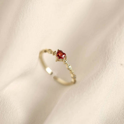 S925 Sterling Silver Plated with 14k Gold Heart Ruby Open Ring for Women Tail Ring