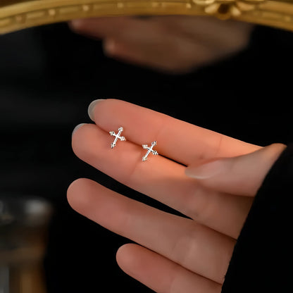 S925 Sterling Silver Plated 14K Gold Personalized Trendy Mini Cross Earrings Unisex