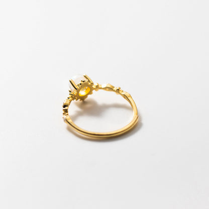 S925 Sterling Silver Gold Plated Female Ring Dreamy Blue Light Moonstone Ring