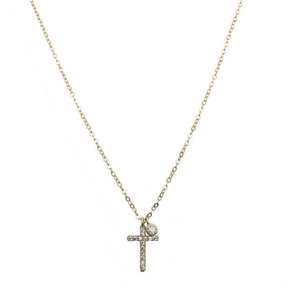 S925 Sterling Silver Plated 14K Gold Full Diamond Cross Collarbone Necklace