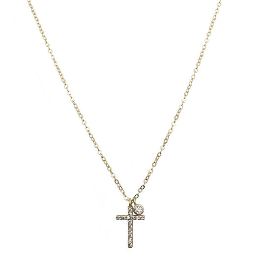 S925 Sterling Silver Plated 14K Gold Full Diamond Cross Collarbone Necklace