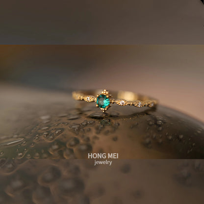 S925 Sterling Silver 18K Gold Plated Emerald Diamond Open Ring for Women