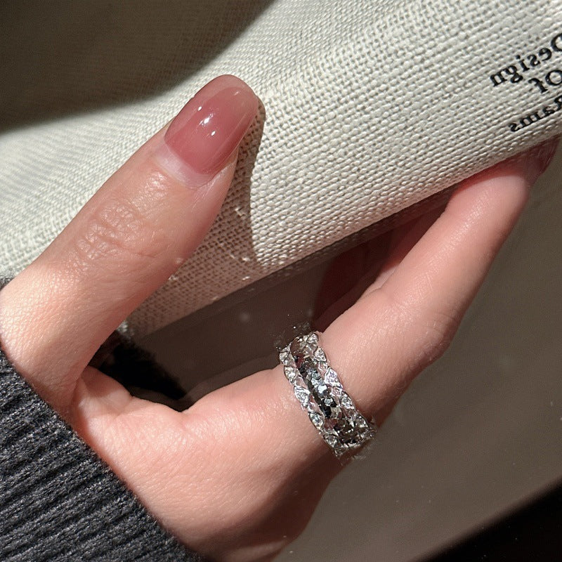 S925 Sterling Silver Niche Design Crushed Ice Ring
