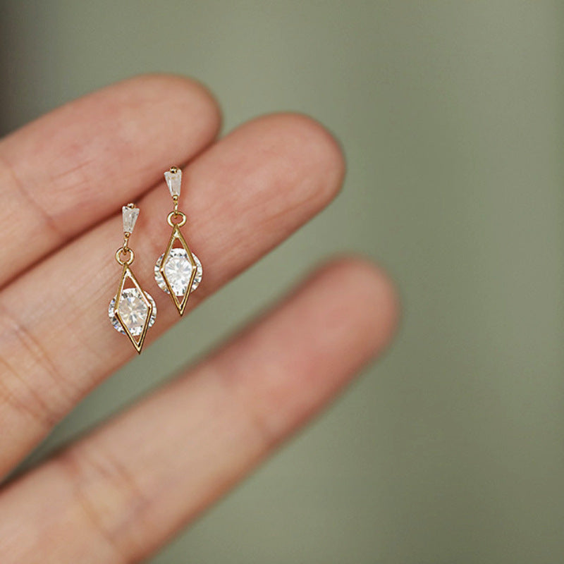 S925 Sterling Silver Plated 14K Gold Super Flash Zircon Sunlight Prismatic Stud Earrings