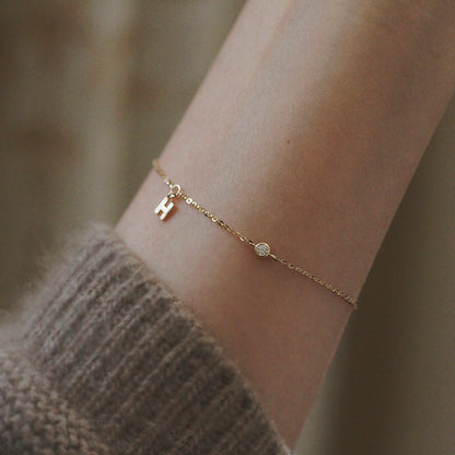 S925 Sterling Silver Plated 14K Gold H Letter Small Diamond Bracelet