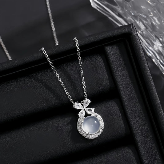 S925 Sterling Silver Runaway Princess Necklace for Women Ice Transparent Chalcedony Pendant Necklace