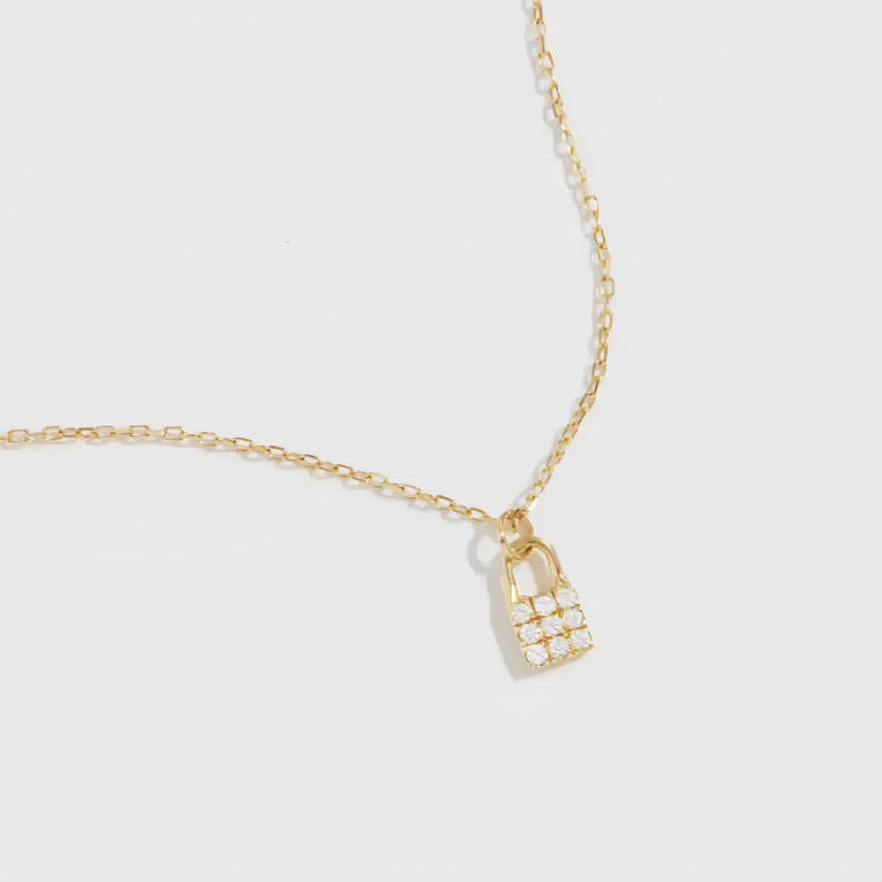 S925 Sterling Silver 14K Gold Plated Full Diamond Lock Necklace for Women