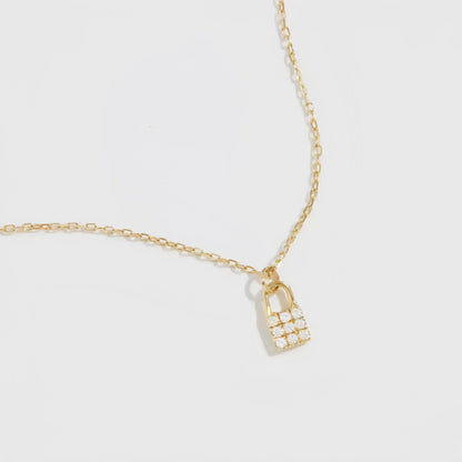 S925 Sterling Silver 14K Gold Plated Full Diamond Lock Necklace for Women