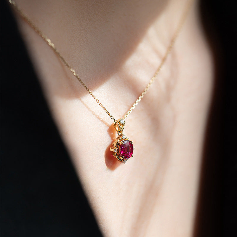 S925 Sterling Silver Plated 18K Gold Pomegranate Red Zircon Collarbone Chain