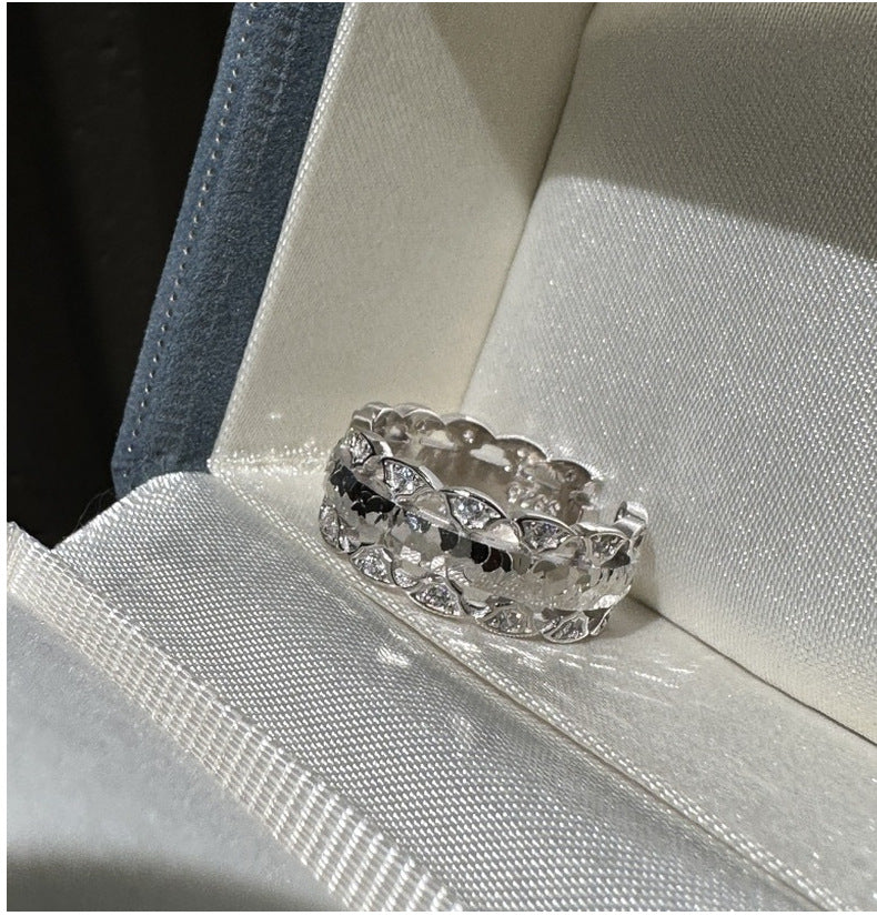 S925 Sterling Silver Niche Design Crushed Ice Ring