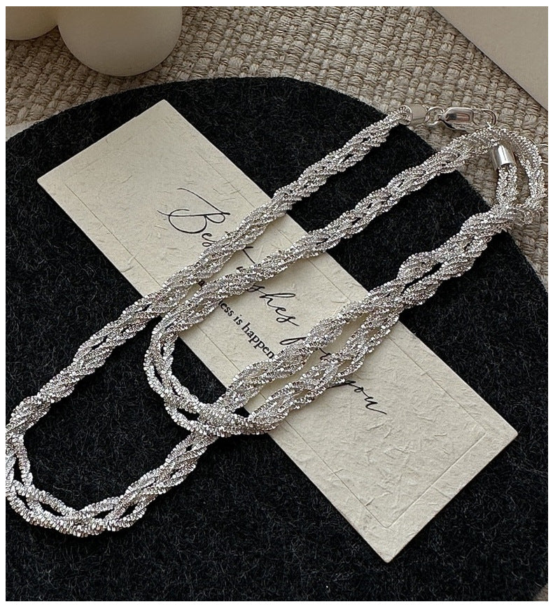 S925 Sterling Silver Korean Version Niche Design Sense Vintage Woven Snowflake Necklace