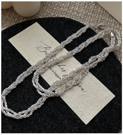 S925 Sterling Silver Korean Version Niche Design Sense Vintage Woven Snowflake Necklace