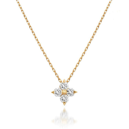 S925 Sterling Silver Plated 14K Zirconia Diamond Gold Classic Four-leaf Clover Collarbone Necklace
