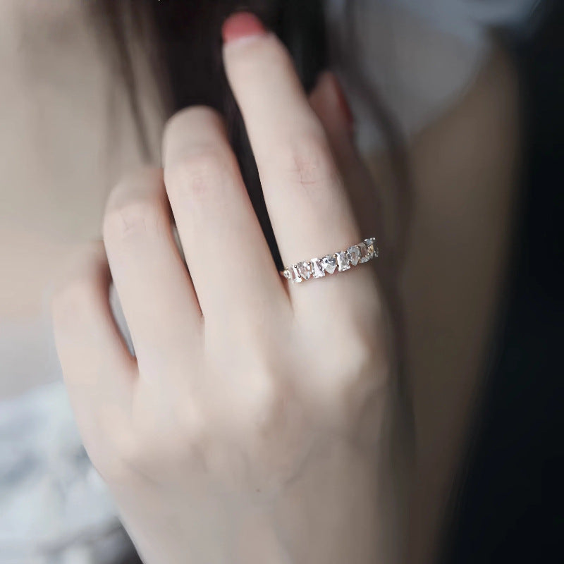 S925 Sterling Silver 18K Gold Plated Pear-shaped Trapezoid Row Diamond Zircon Ring