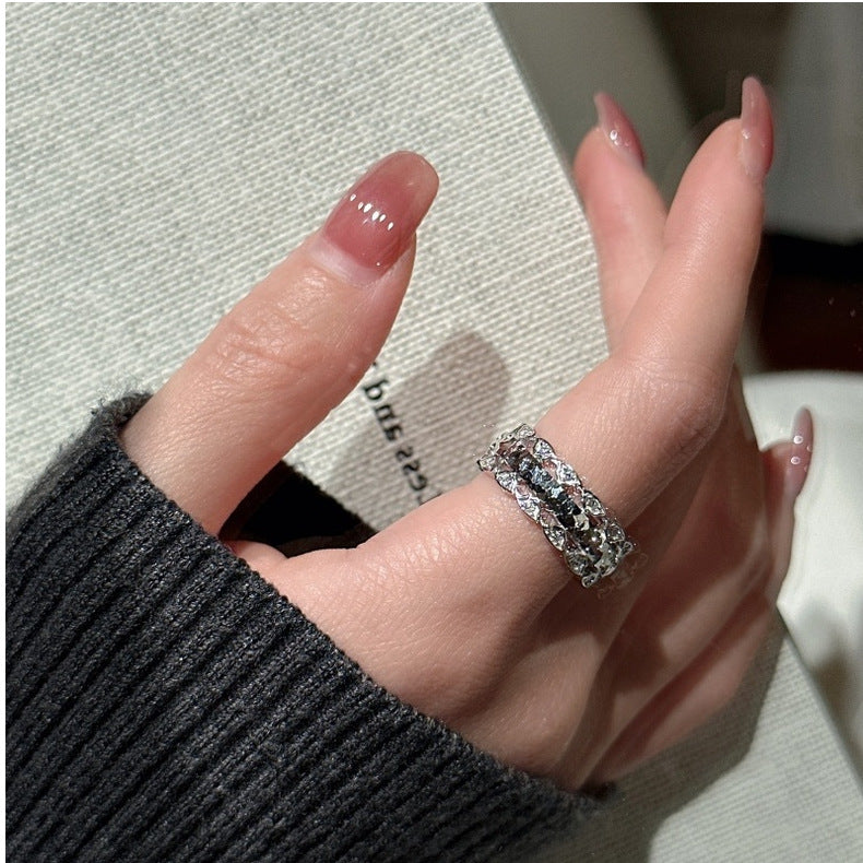 S925 Sterling Silver Niche Design Crushed Ice Ring