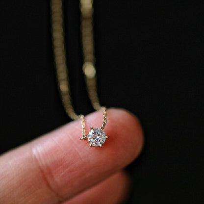 S925 Sterling Silver Plated 14K Gold Classic Single Diamond Necklace Six Claw Zircon Clavicle Chain