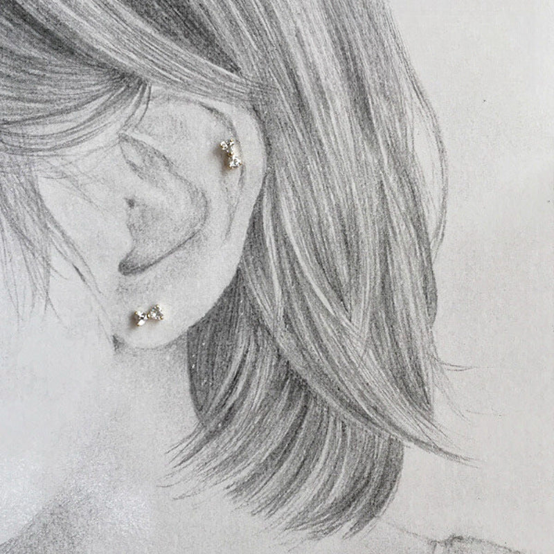 S925 Sterling Silver 14K Gold Plated  Mini Artistic Earrings