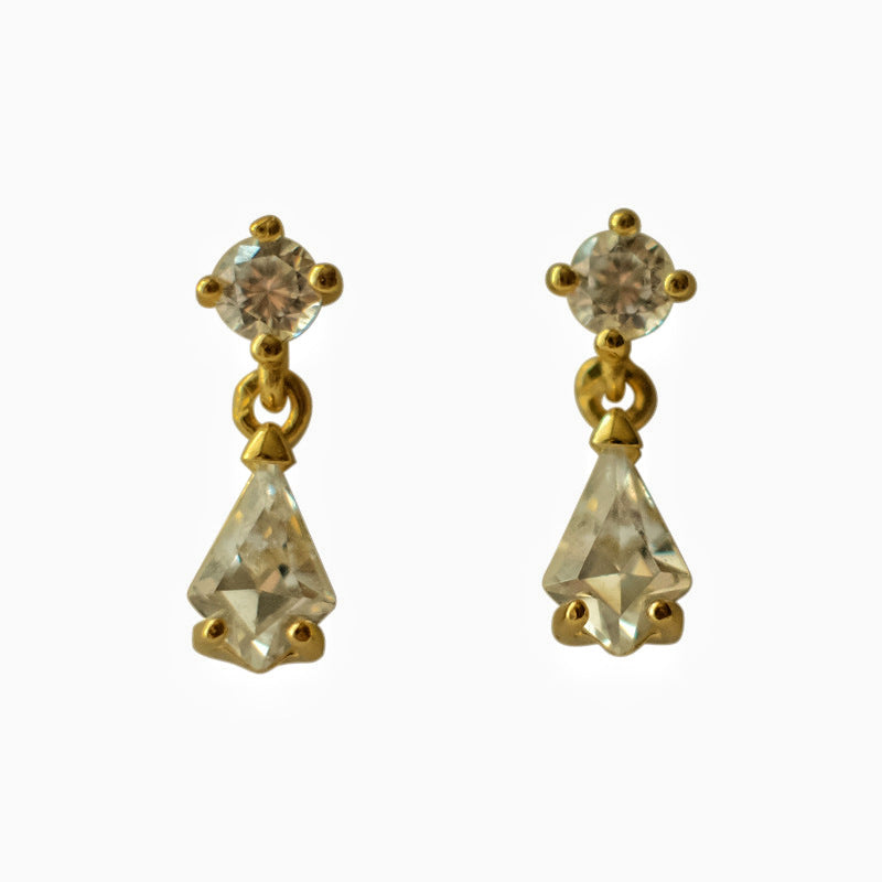 S925 Sterling Silver Plated 14K Gold Water Drop Zirconia Diamond Stud Earrings