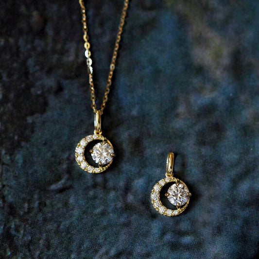 S925 Sterling Silver Plated 14K Gold Crescent Moon Pendant Necklace