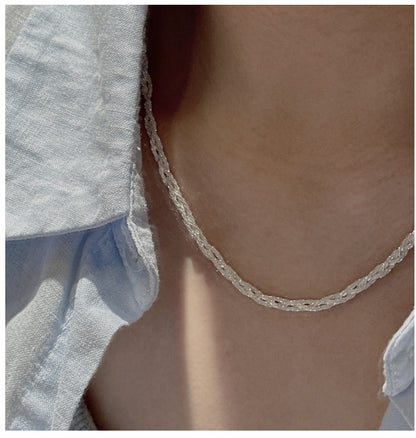 S925 Sterling Silver Korean Version Niche Design Sense Vintage Woven Snowflake Necklace