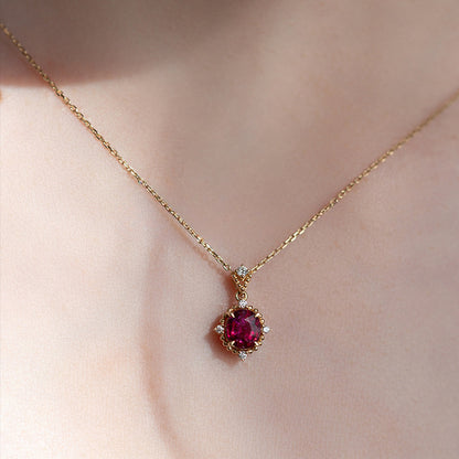 S925 Sterling Silver Plated 18K Gold Pomegranate Red Zircon Collarbone Chain