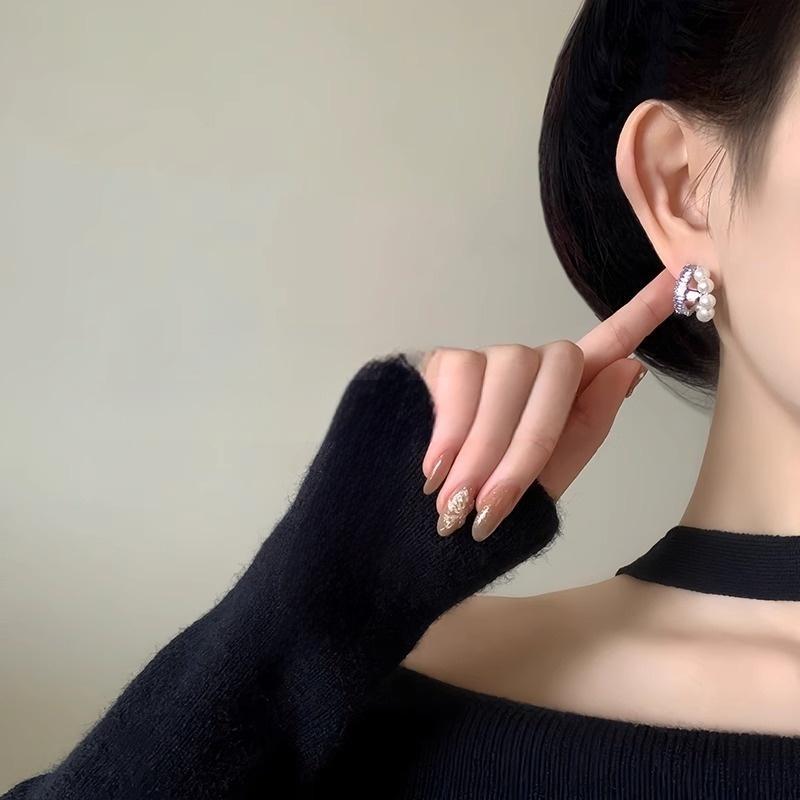 Unique Pearl Hoop Stud Earrings