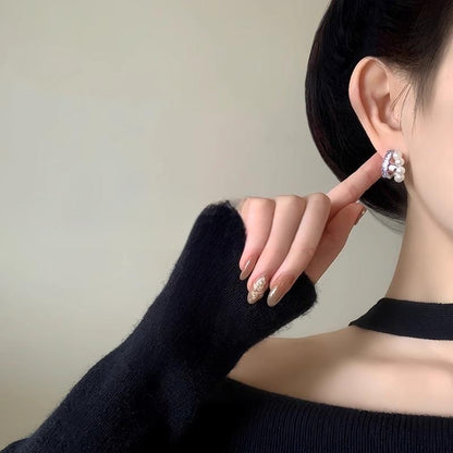 Unique Pearl Hoop Stud Earrings