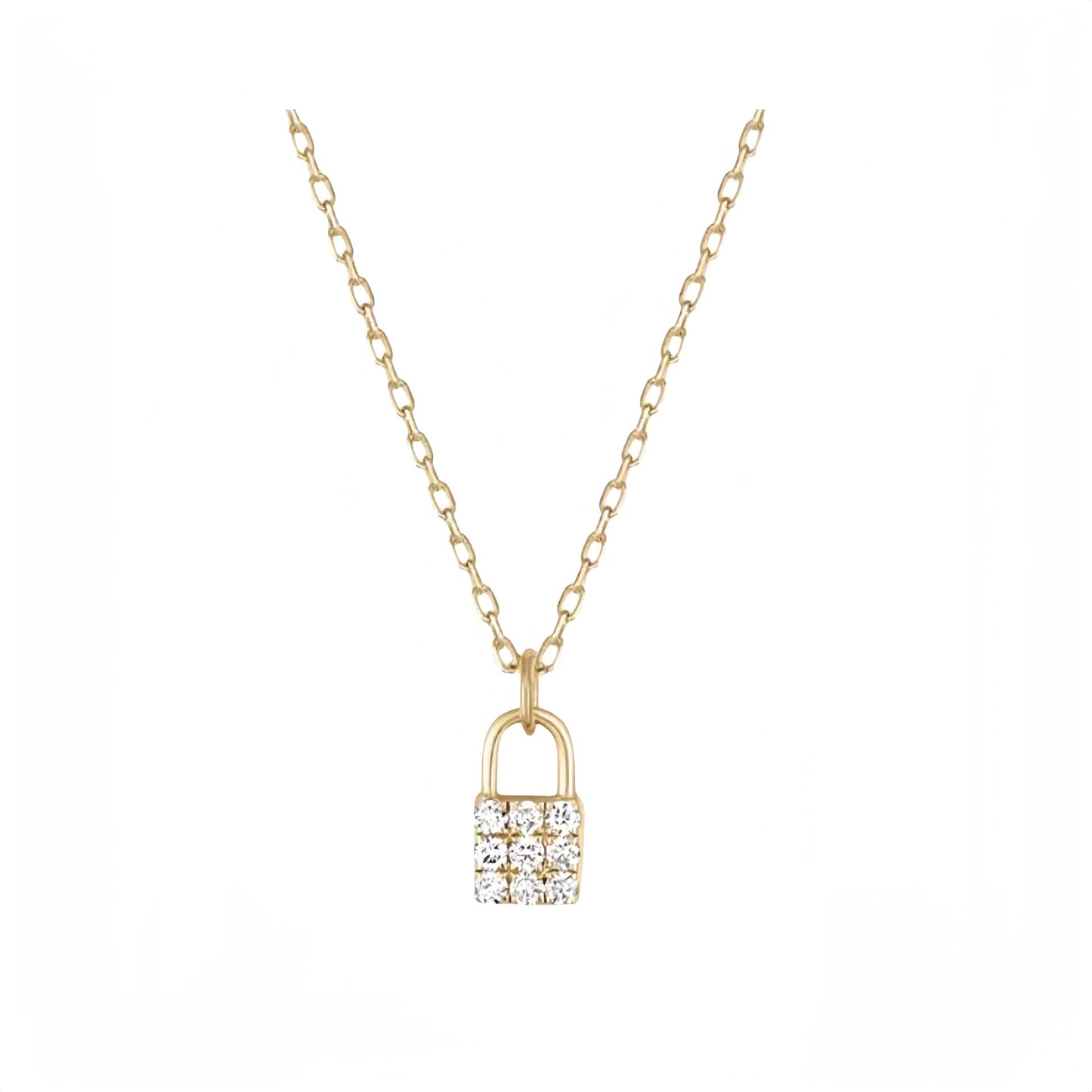 S925 Sterling Silver 14K Gold Plated Full Diamond Lock Necklace for Women