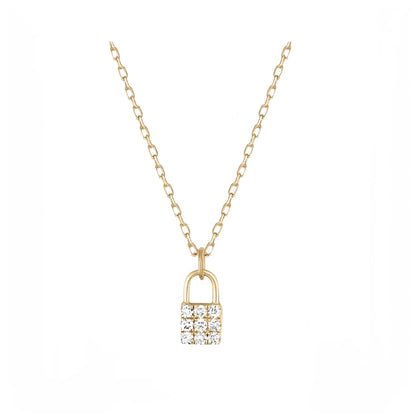 S925 Sterling Silver 14K Gold Plated Full Diamond Lock Necklace for Women