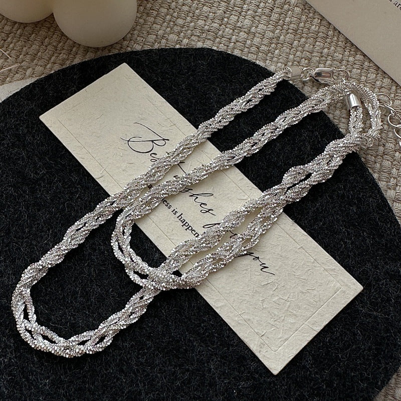S925 Sterling Silver Korean Version Niche Design Sense Vintage Woven Snowflake Necklace