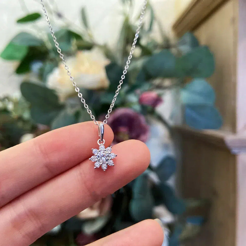 S925 Sterling Silver Plated 14K Gold Classic Snowflake Shape Necklace