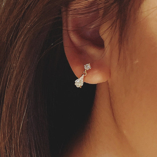 S925 Sterling Silver Plated 14K Gold Water Drop Zirconia Diamond Stud Earrings