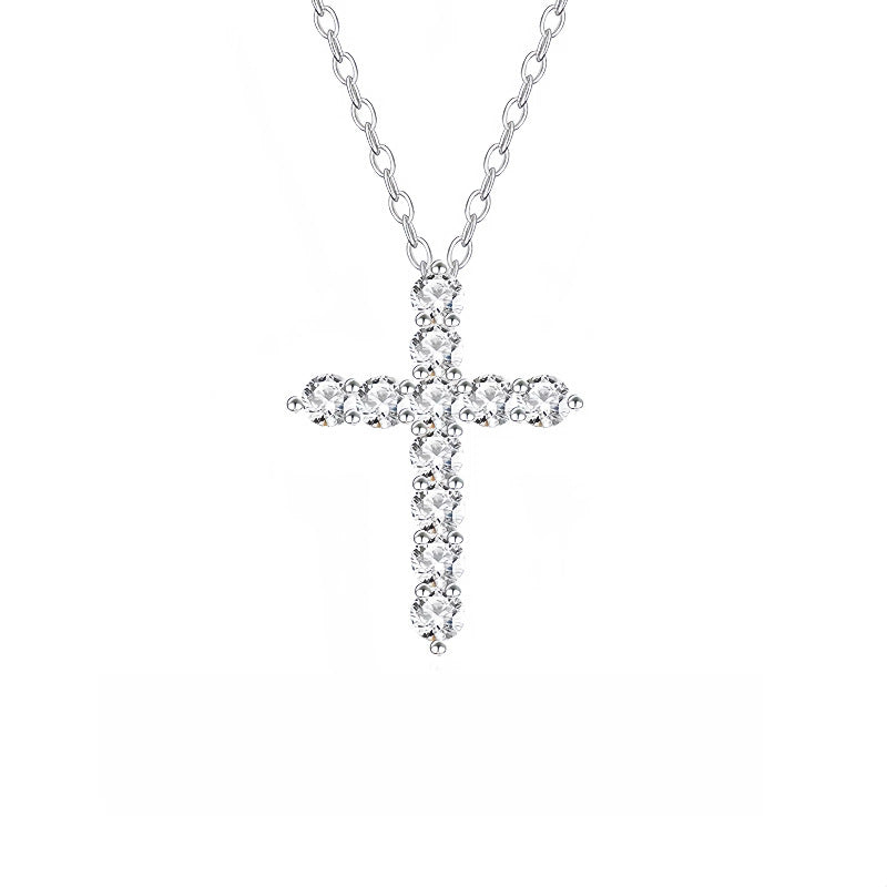 S925 Sterling Silver Plated 14K Gold Full Diamond Cross Necklace