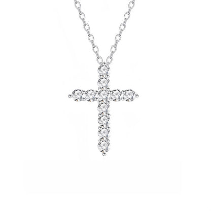 S925 Sterling Silver Plated 14K Gold Full Diamond Cross Necklace