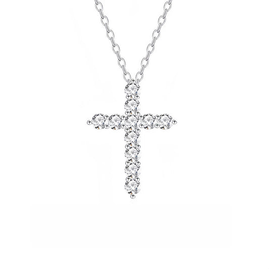 S925 Sterling Silver Plated 14K Gold Full Diamond Cross Necklace