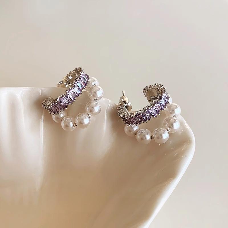 Unique Pearl Hoop Stud Earrings