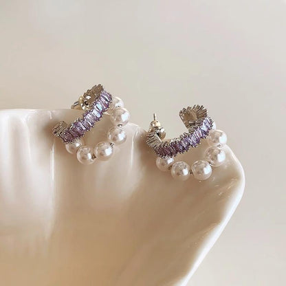 Unique Pearl Hoop Stud Earrings