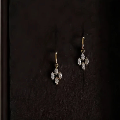 S925 Sterling Silver Plated 14K Gold Four Diamond Rhombus Stud Earrings