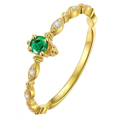 S925 Sterling Silver 18K Gold Plated Emerald Diamond Open Ring for Women
