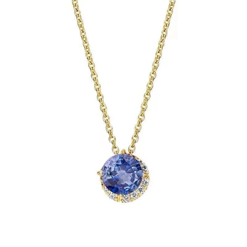 S925 Sterling Silver Plated 14K Gold Blue Danube Moon Necklace