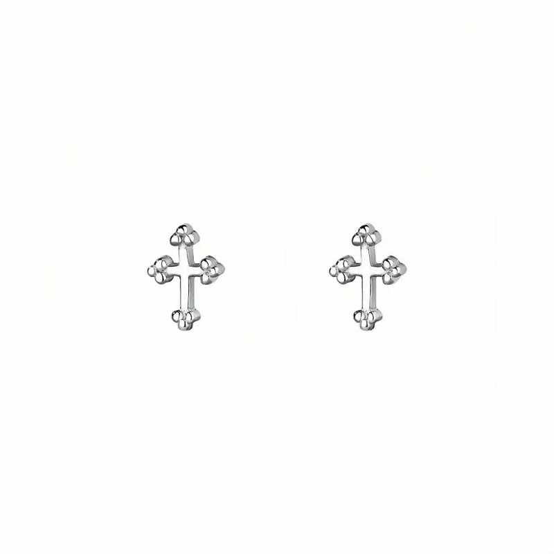 S925 Sterling Silver Plated 14K Gold Personalized Trendy Mini Cross Earrings Unisex