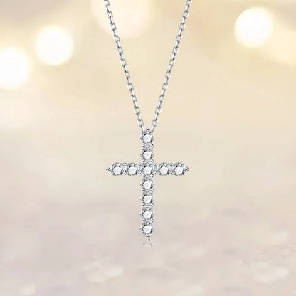 S925 Sterling Silver Plated 14K Gold Full Diamond Cross Necklace
