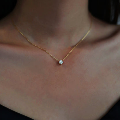 S925 Sterling Silver Plated 14K Zirconia Diamond Gold Classic Four-leaf Clover Collarbone Necklace