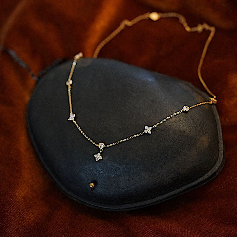 S925 Silver Plated 18K Gold Lucky Four Leaf Clover Necklace