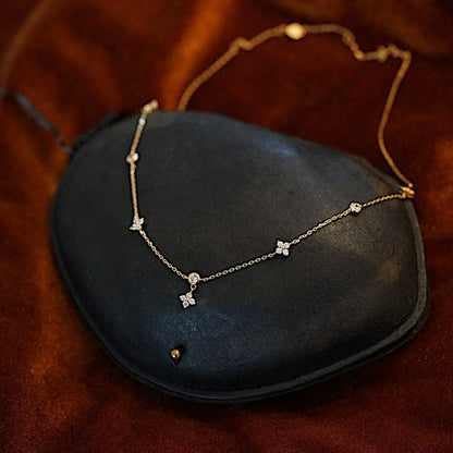 S925 Silver Plated 18K Gold Lucky Four Leaf Clover Necklace