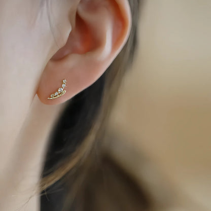 S925 Sterling Silver Plated 14K Gold Wheat Spike Gradient Diamond Curved Earrings