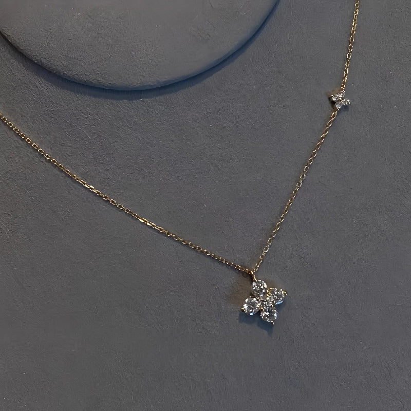 S925 Sterling Silver Plated 16K Gold Twin Four-leaf Clover Necklace